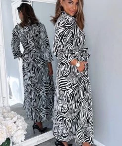 AX Paris Dresses Black And White Zebra Print Midi Shirt Dress