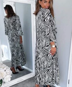 AX Paris Dresses Black And White Zebra Print Midi Shirt Dress
