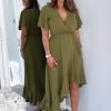 AX Paris Olive Wrap Over Top Frill Hem Midi Dress