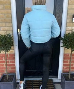 AX Paris Baby Blue Cropped Puffer Jacket