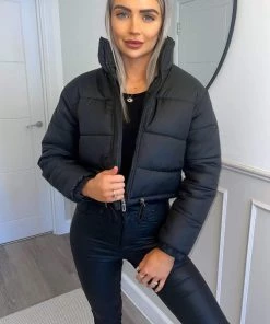 AX Paris Black Cropped Puffer Jacket