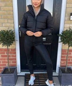 AX Paris Black Cropped Puffer Jacket