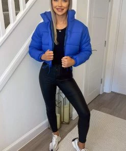 AX Paris Royal Blue Cropped Puffer Jacket Coats & Jackets