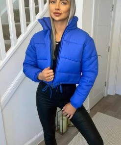 AX Paris Royal Blue Cropped Puffer Jacket Coats & Jackets