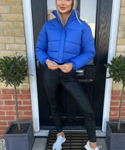 AX Paris Royal Blue Cropped Puffer Jacket Coats & Jackets