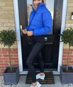 AX Paris Royal Blue Cropped Puffer Jacket Coats & Jackets