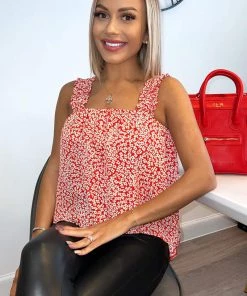 AX Paris Red Floral Printed Elasticated Strap Top