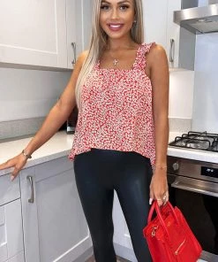 AX Paris Red Floral Printed Elasticated Strap Top