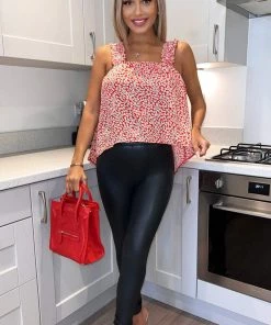 AX Paris Red Floral Printed Elasticated Strap Top