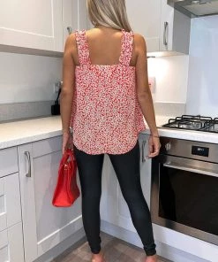 AX Paris Red Floral Printed Elasticated Strap Top