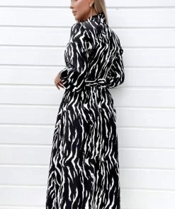 AX Paris Black And White Printed Button Up Midi Shirt Dress