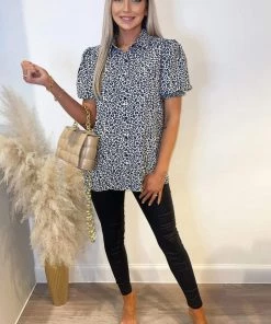 AX Paris Tops Blue Animal Printed Elasticated Sleeve Shirt