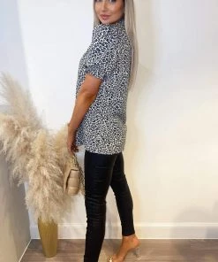 AX Paris Tops Blue Animal Printed Elasticated Sleeve Shirt