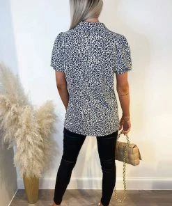 AX Paris Tops Blue Animal Printed Elasticated Sleeve Shirt