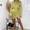 AX Paris Lime Satin Wrap Shirt Dress