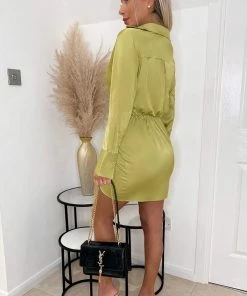 AX Paris Lime Satin Wrap Shirt Dress