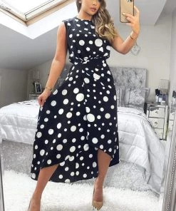 AX Paris Black And White Polka Dot Gathered Midi Dress