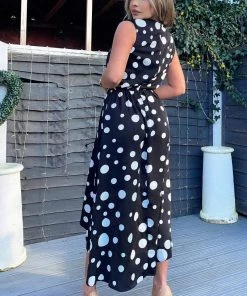 AX Paris Black And White Polka Dot Gathered Midi Dress