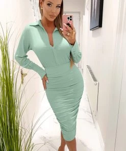 AX Paris Duck Egg Bodycon Long Sleeve Shirt Dress Dresses