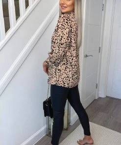 AX Paris Peach And Black Printed Button Up Shirt Tops