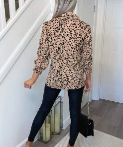 AX Paris Peach And Black Printed Button Up Shirt Tops
