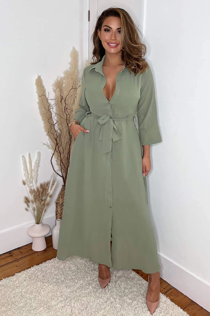 AX Paris Dresses Khaki Button Up Midi Shirt Dress 2 AX Paris Dresses Khaki Button Up Midi Shirt Dress