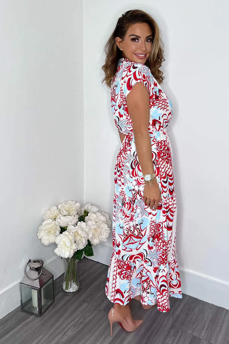 AX Paris Red Cream And Blue Printed Maxi Smock Dress Dresses 4 AX Paris Red Cream And Blue Printed Maxi Smock Dress Dresses