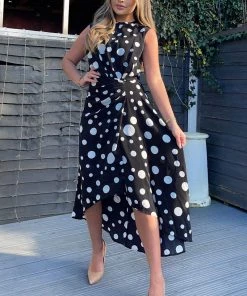 AX Paris Black And White Polka Dot Gathered Midi Dress