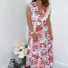 AX Paris Red Cream And Blue Printed Maxi Smock Dress Dresses