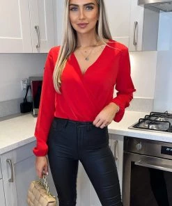 AX Paris Tops Red Wrap Over Bodysuit