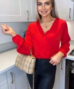 AX Paris Tops Red Wrap Over Bodysuit