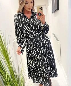 AX Paris Black And White Printed Button Up Midi Shirt Dress