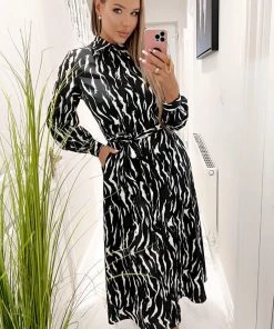 AX Paris Black And White Printed Button Up Midi Shirt Dress