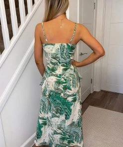 AX Paris Green Marble Print Double Frill Strappy Midi Dress Dresses