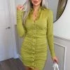 AX Paris Lime Ruched Button Front Bodycon Dress Dresses