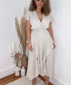 AX Paris Stone Frill Detail Double Split Skirt Midi Dress Dresses 7 AX Paris Stone Frill Detail Double Split Skirt Midi Dress Dresses