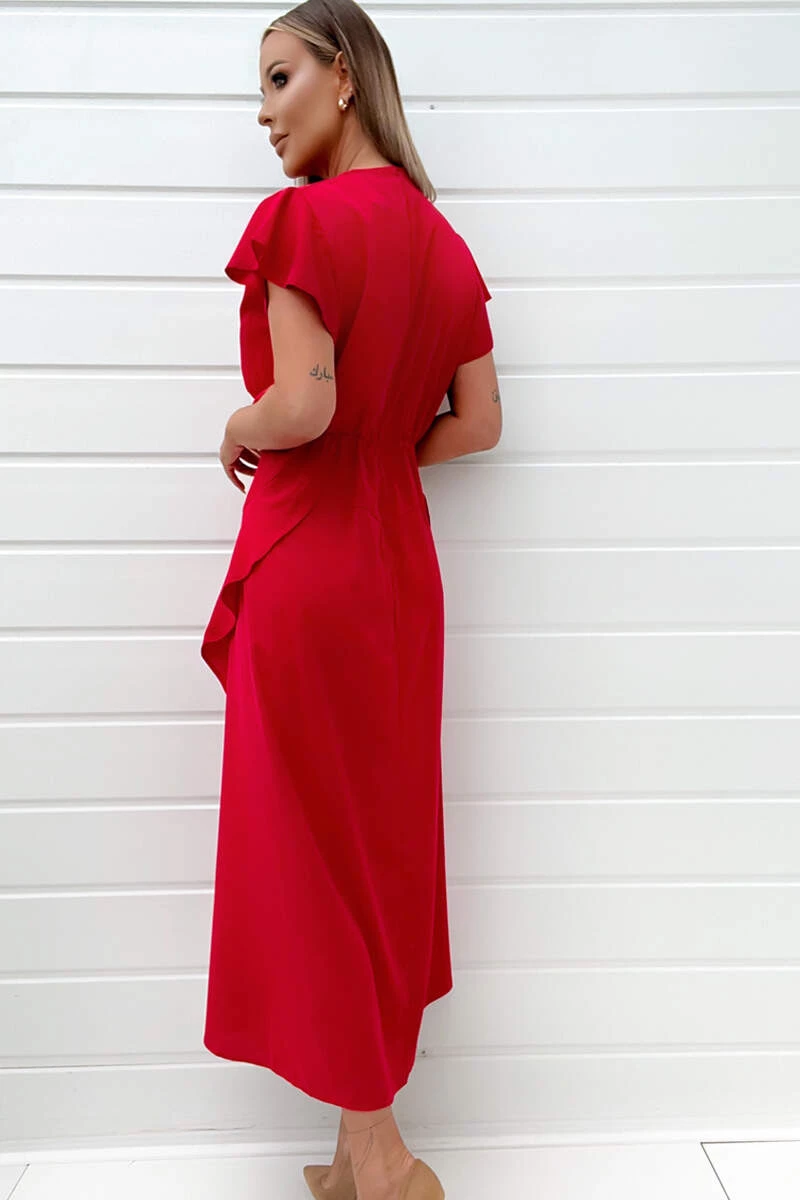 AX Paris Red Frill Detail Double Split Skirt Midi Dress Dresses 4 AX Paris Red Frill Detail Double Split Skirt Midi Dress Dresses