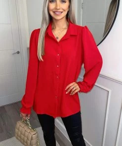 AX Paris Red Gold Button Up Elasticated Cuff Shirt Tops