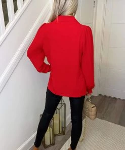 AX Paris Red Gold Button Up Elasticated Cuff Shirt Tops