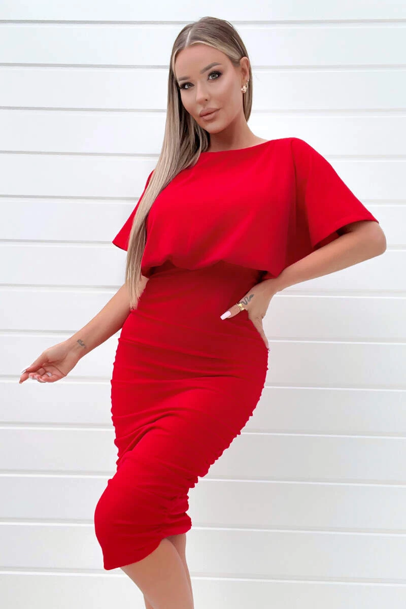 AX Paris Red Short Sleeve Side Ruched Midi Dress Dresses 3 AX Paris Red Short Sleeve Side Ruched Midi Dress Dresses