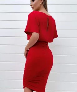 AX Paris Red Short Sleeve Side Ruched Midi Dress Dresses 8 AX Paris Red Short Sleeve Side Ruched Midi Dress Dresses