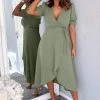 AX Paris Dresses Khaki Wrap Side Tie Midi Dress