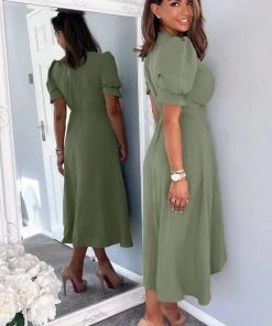 AX Paris Dresses Khaki Wrap Side Tie Midi Dress