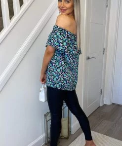 AX Paris Navy Floral Printed Bardot Top