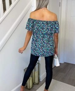 AX Paris Navy Floral Printed Bardot Top