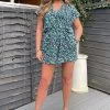 AX Paris Navy And Green Floral Printed Playsuit Jumpsuits And Playsuits