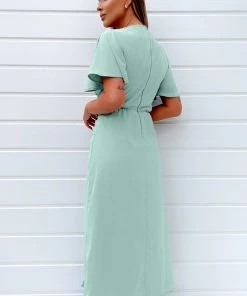 AX Paris Dresses Duck Egg Ruched Split Leg Midi Dress