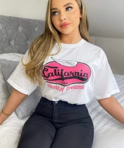 AX Paris White California Printed T-Shirt