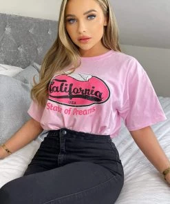 AX Paris Tops Pink California Printed T-Shirt