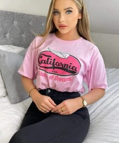 AX Paris Tops Pink California Printed T-Shirt